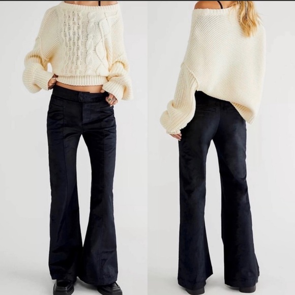 Free People Pants - Free People Women’s Walk With You Velvet Trouser in Black Flare Bootcut NWT
